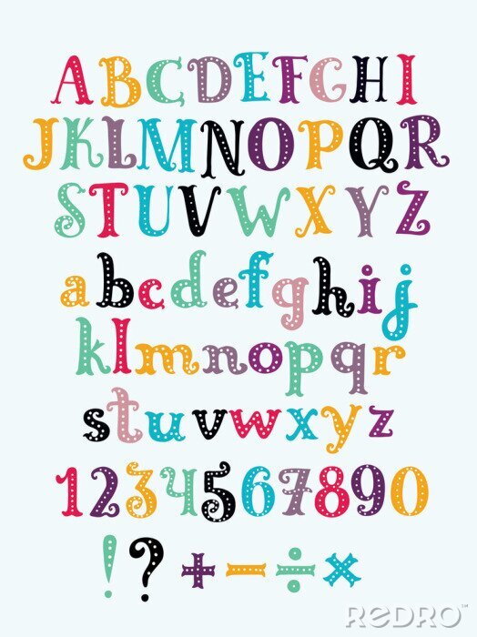 Sticker Alfabet en cijfers met decoratieve stippen