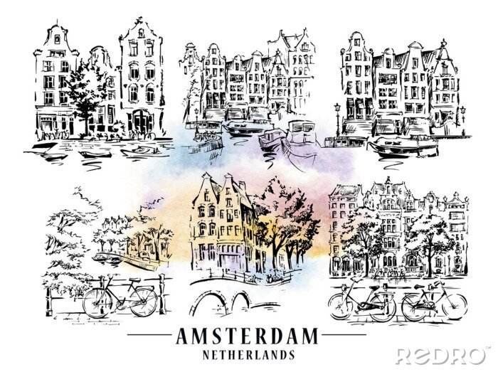 Sticker Amsterdam architecrture schets