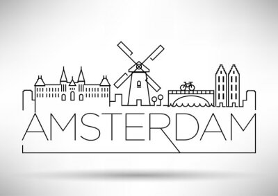 Sticker Amsterdam City Line Silhouette typografische ontwerp