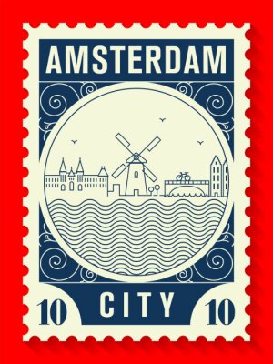 Sticker Amsterdam City Line stijl postzegelontwerp