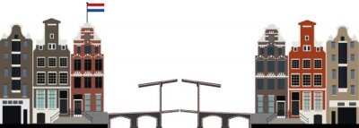 Sticker amsterdam skyline met Nederlandse vlag