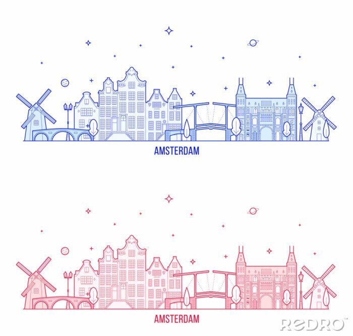 Sticker Amsterdam skyline Netherlands vector city building