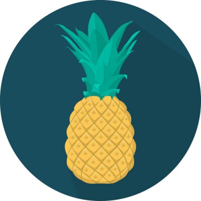 Sticker Ananas op een donkerblauwe ronde achtergrond