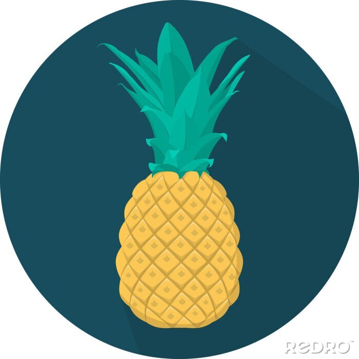 Sticker Ananas op een donkerblauwe ronde achtergrond