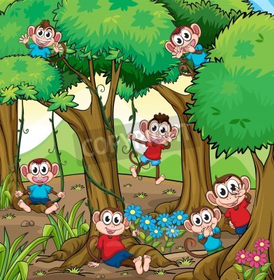 Sticker Apen in rode en blauwe kleren