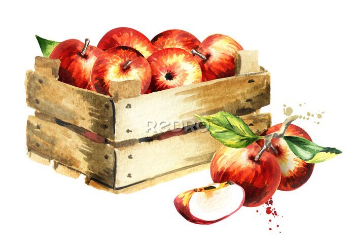 Sticker Appels in een houten kist