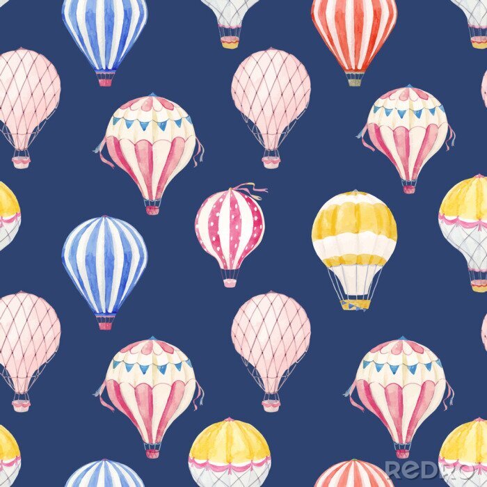 Sticker Aquarel ballonnen op een blauwe achtergrond