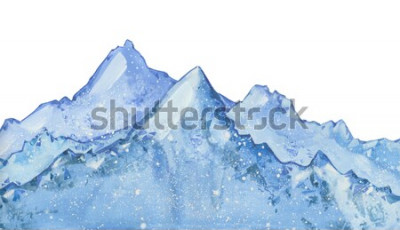 Sticker aquarel besneeuwde blauwe winter piek. Hand getekend winter illustratie op witte achtergrond.