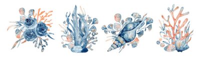 Aquarel compositie met koraalrif