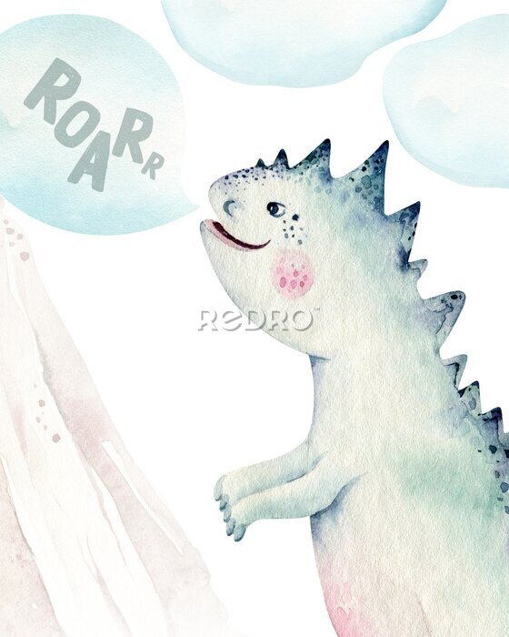 Sticker Aquarel dinosaurus op witte achtergrond