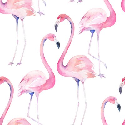 Behang Aquarel flamingo's op een witte achtergrond