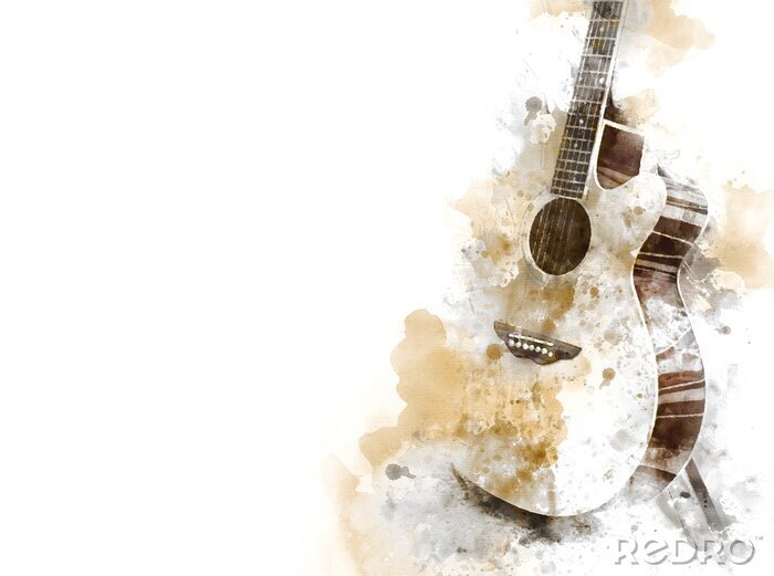Sticker Aquarel gitaar geschilderd met een penseel