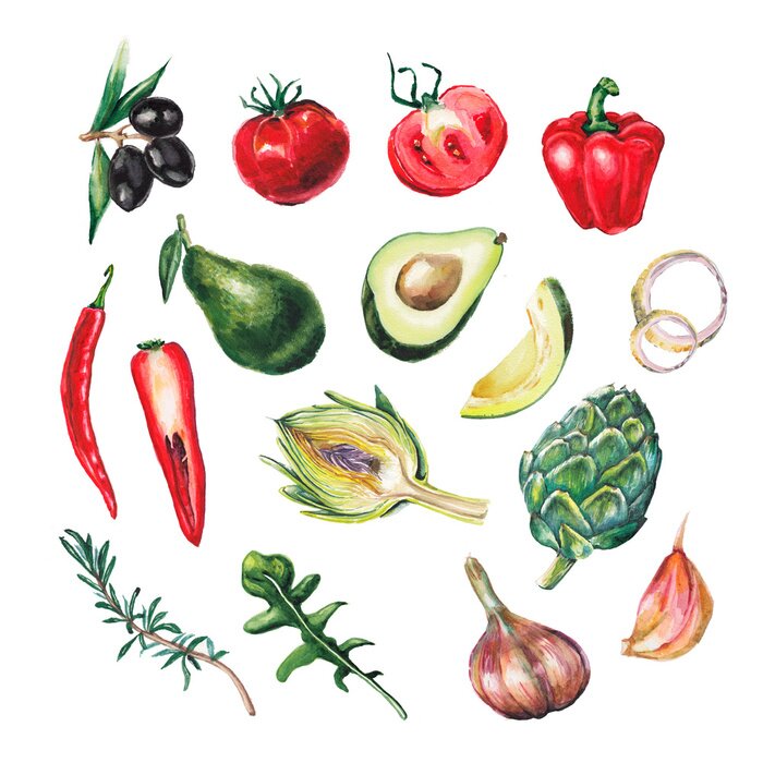 Sticker aquarel grote groenten plaatsen