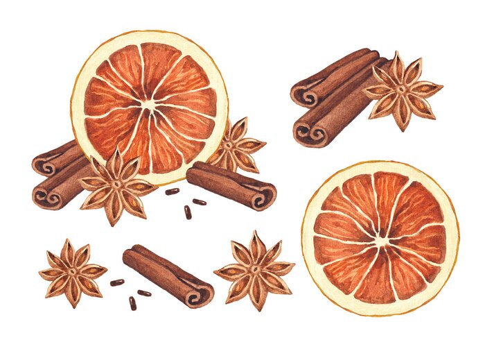 Sticker Aquarel illustratie van Kerst kruiden