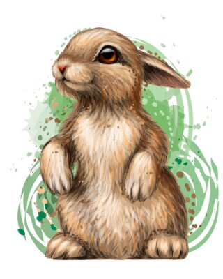 Sticker Aquarel konijntje op groene achtergrond