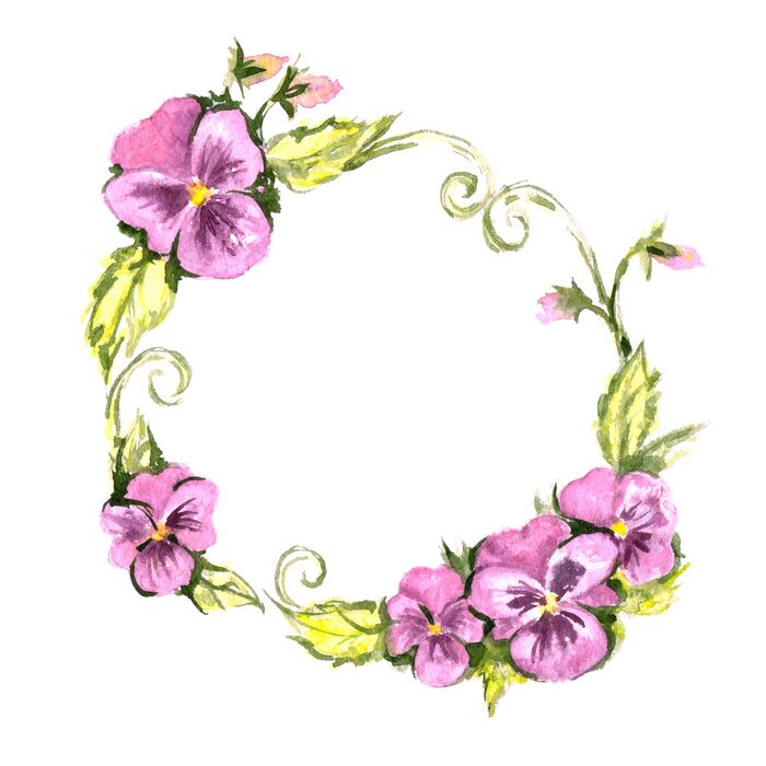 Sticker aquarel krans van viooltjes