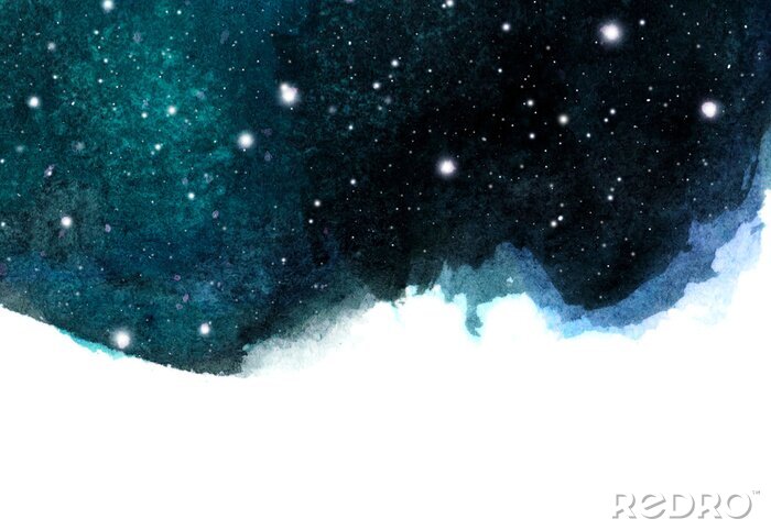 Sticker Aquarel nacht hemelachtergrond met sterren. kosmische lay-out met ruimte voor tekst.