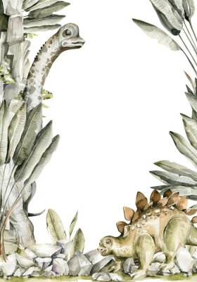 Aquarel ontwerp met dinosaurussen op witte achtergrond