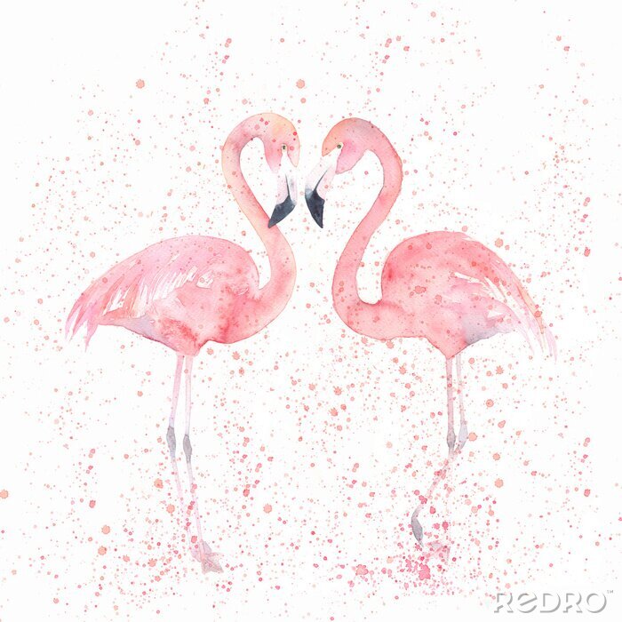 Sticker Aquarel roze flamingo vogels