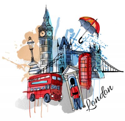 Sticker aquarel vector Londen achtergrond