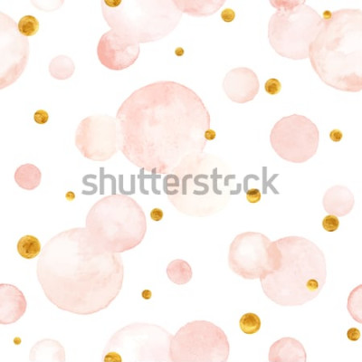 Sticker Aquarel vector textuur. Aquarelle cirkels in pastelkleuren. Naadloze patroon Aquarel roze en gouden vlekken geïsoleerd op een witte achtergrond.