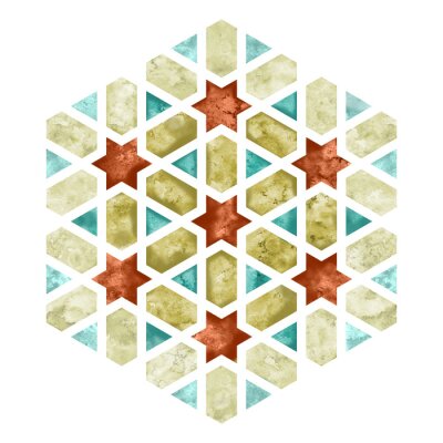Sticker Arabesque aquarel tegelelement. Zeshoekig geometrie embleem of bord met bleke rand voor stoffen en tasontwerp