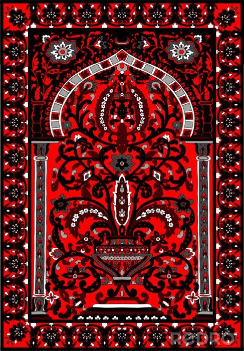 Sticker Arabic tile fresca flower grey black red