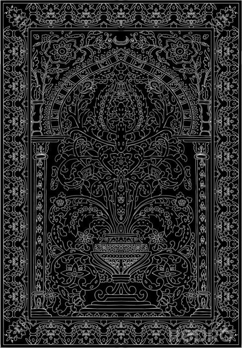 Sticker Arabic tile fresca flower white black