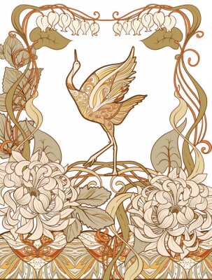 Sticker Art nouveau kraanvogel