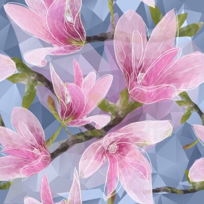 Sticker Artistiek kunstwerk met magnolia's