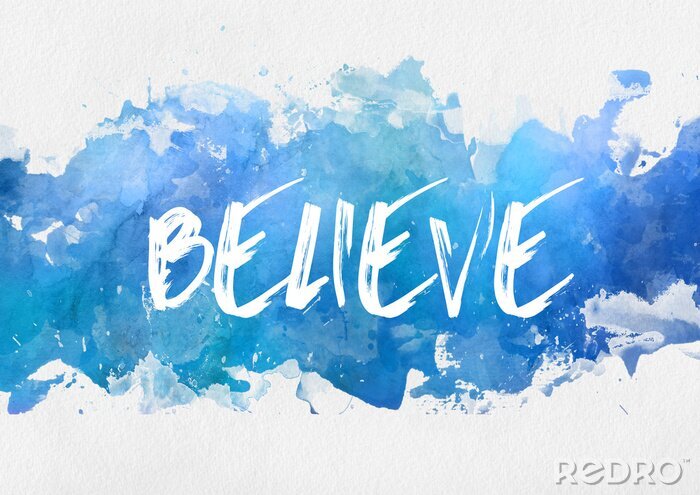 Sticker Artistieke inscriptie geloof op een blauwe achtergrond
