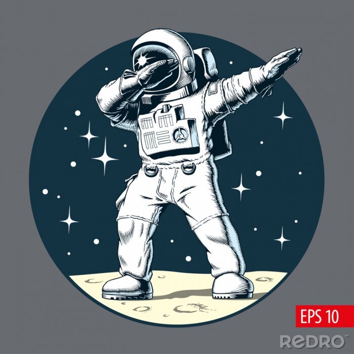 Sticker Astronaut deppen op de maan, komische stijl vectorillustratie.