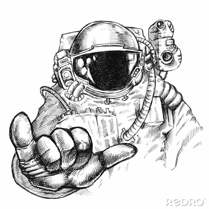 Sticker Astronaut gedetailleerde tekening