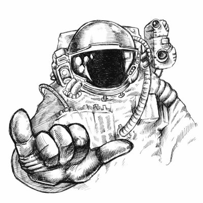 Sticker Astronaut gedetailleerde tekening