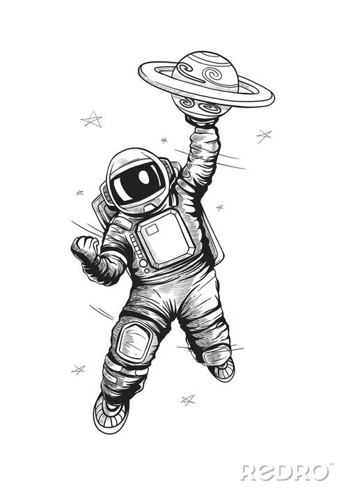Sticker Astronaut in de ruimte met een planeet