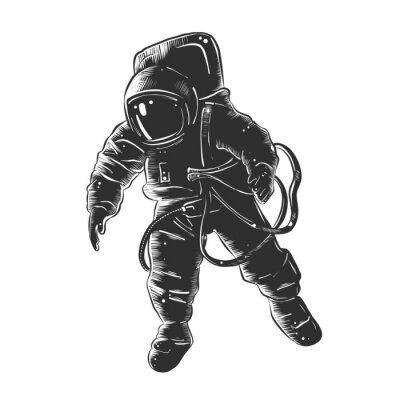 Sticker Astronaut in een ruimtepak zwart-wit afbeelding