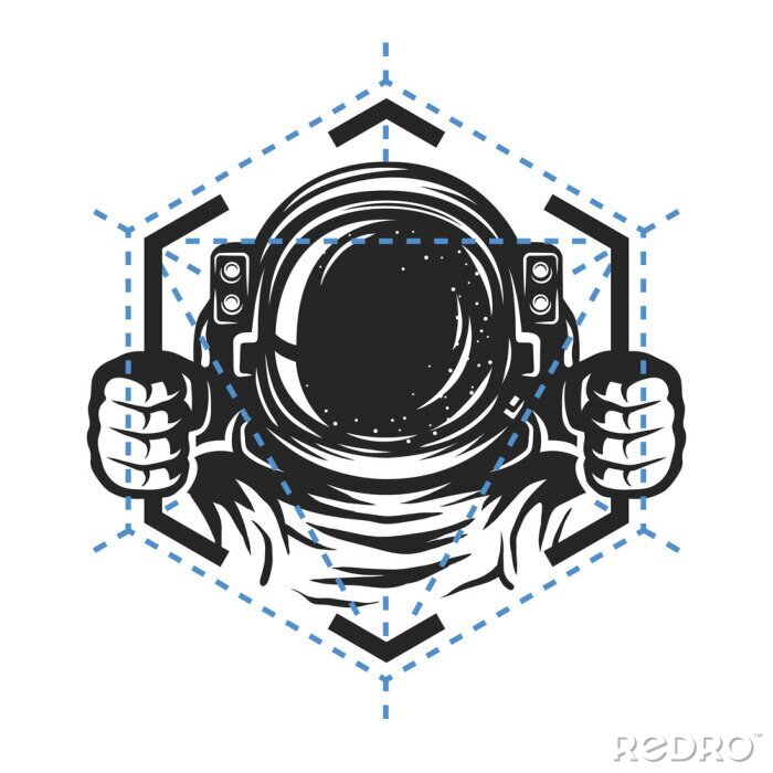 Sticker Astronaut in een zeshoekige eenvoudige afbeelding
