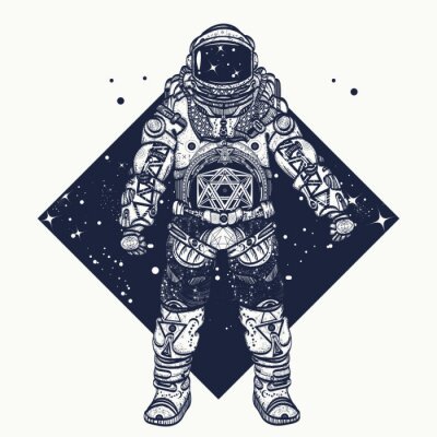 Sticker Astronaut in ruimtepak geometrische vormen
