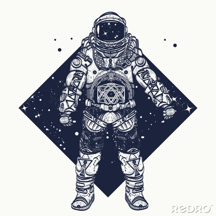 Sticker Astronaut in ruimtepak geometrische vormen