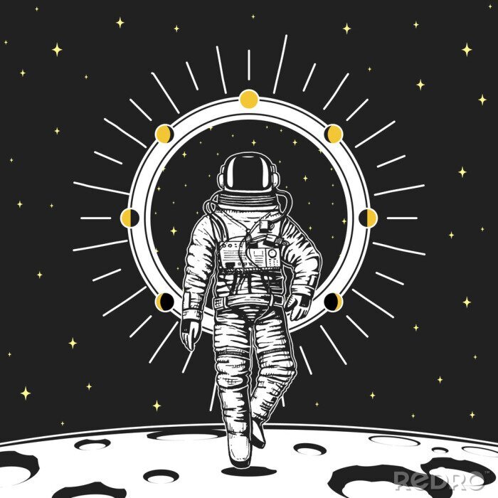 Sticker Astronaut met een halo omgeven door planeten