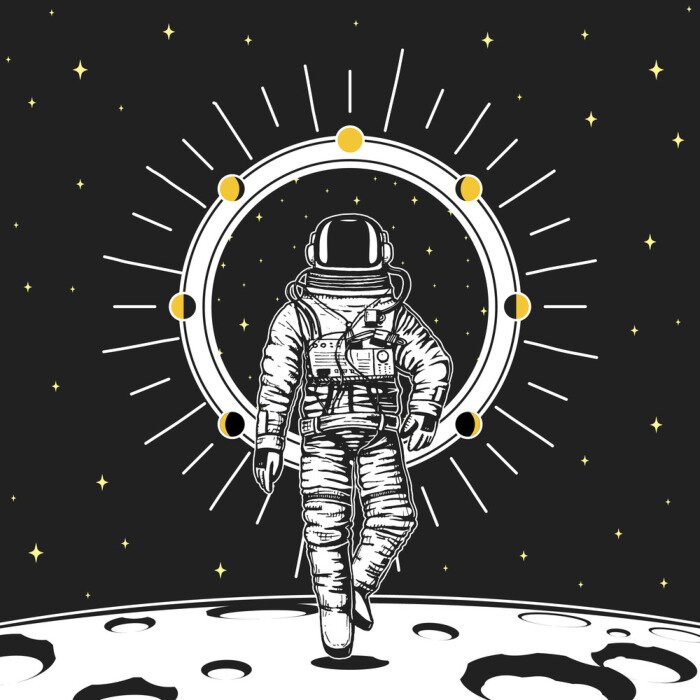 Sticker Astronaut met een halo omgeven door planeten