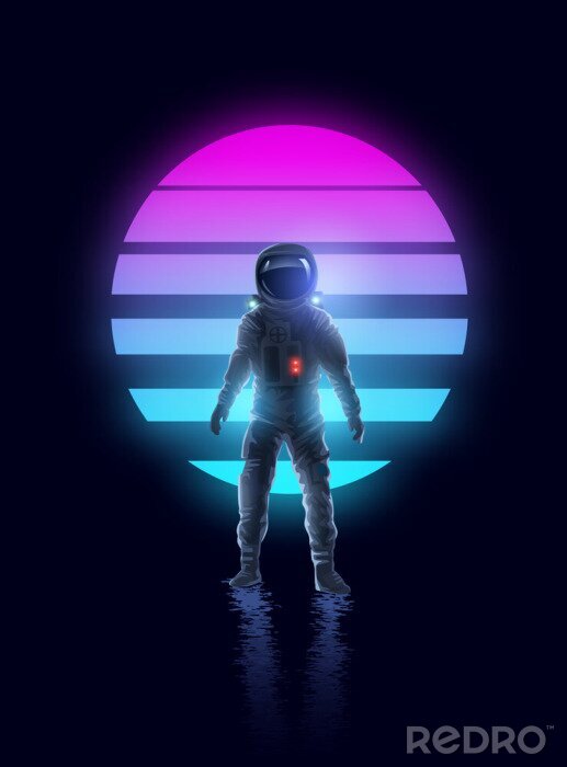 Sticker Astronaut op een achtergrond van strepen
