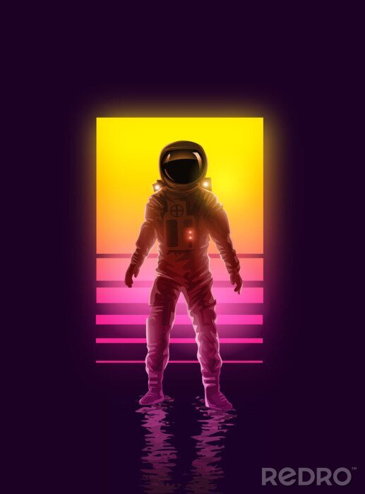 Sticker Astronaut op een grafische achtergrond