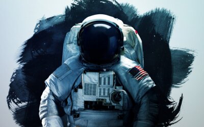 Astronaut op een zwart-witte achtergrond
