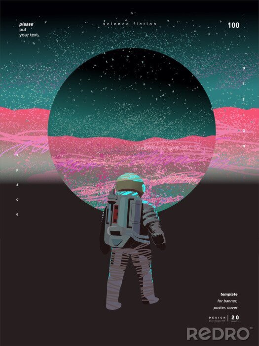 Sticker Astronaut tegen de achtergrond van een roze-blauwe planeet