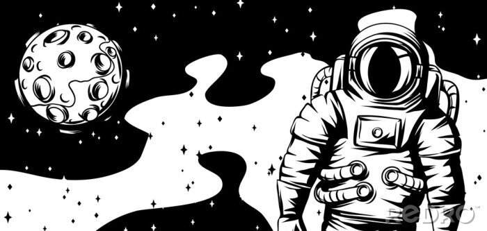 Sticker Astronautenmaan en melkwegkunstwerk