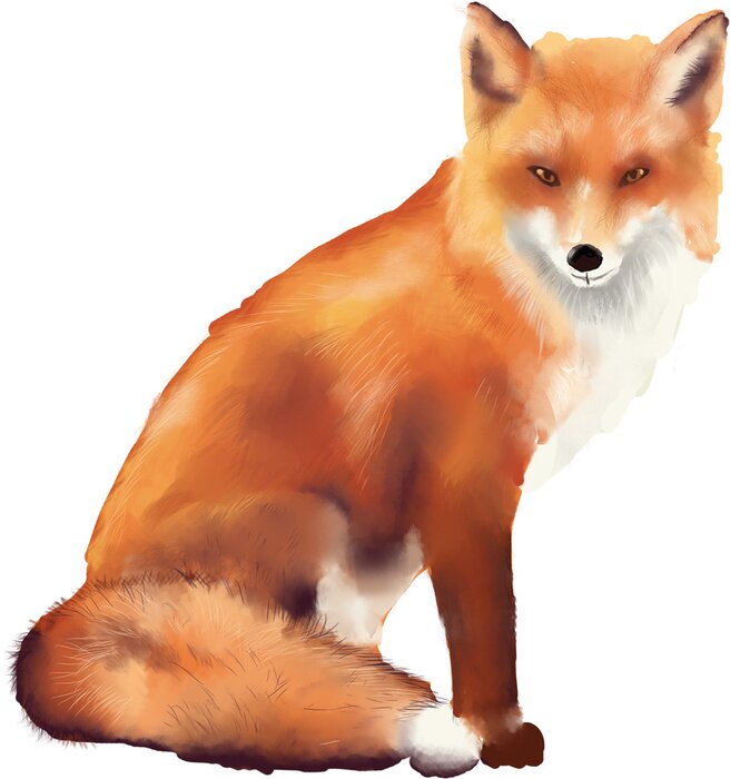Sticker Autumn red bright watercolor Fox. High resolution 300 dpi