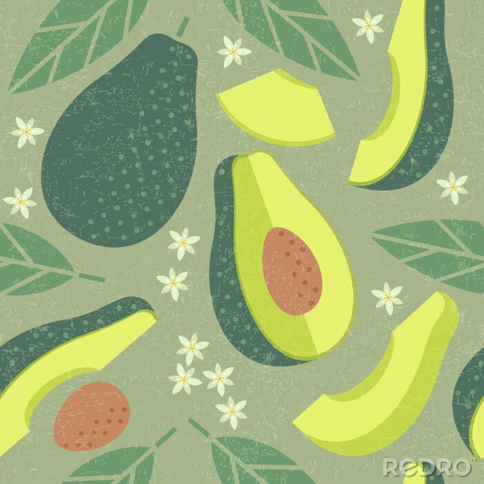 Sticker Avocado bloemen en bladeren