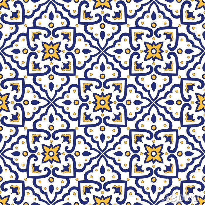 Sticker Azulejo patroon op een witte achtergrond