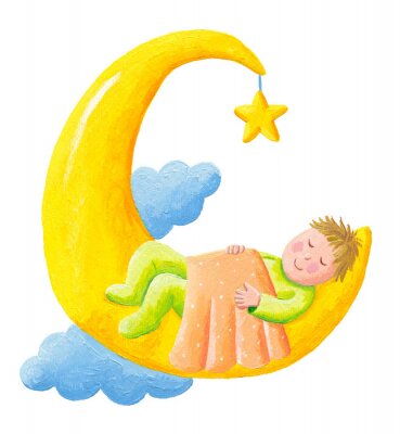 Sticker Baby in pyjama slapend op de maan